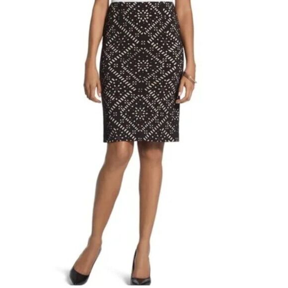 Chico's Pencil Skirt Size 0 Size 4 Cutwork Black & Nude - Picture 1 of 16